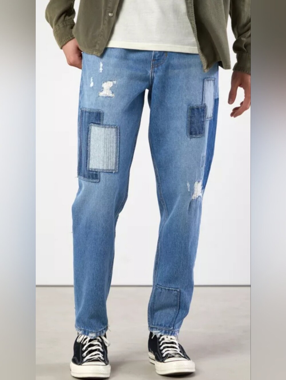 BDG Men's Patchwork Dad Fit Light Blue Jeans 32 X 30 Urban Outfitter Streetwear